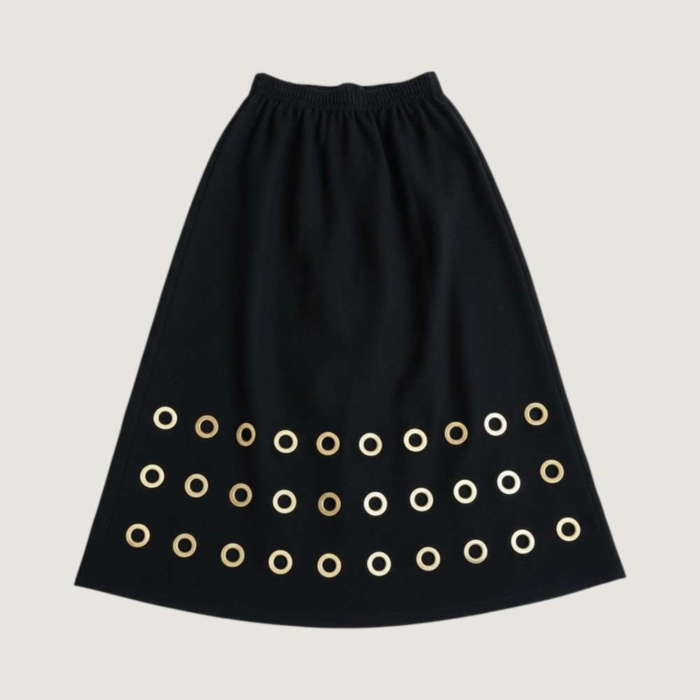 Pierre Cardin 1969 Space Age Collection Black Gold Gromets Maxi Skirt 60s Medium